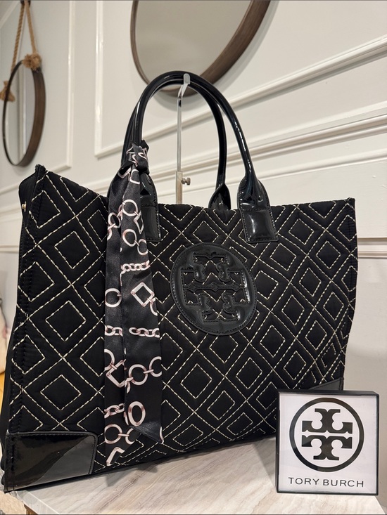 Tory Burch Handbags - Tory Burch Bag Ella Quilted Black Large Nylon Tote Rare
